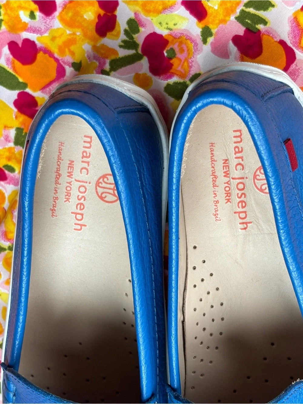 Marc Joseph Blue Leather Grommet Loafers for kids